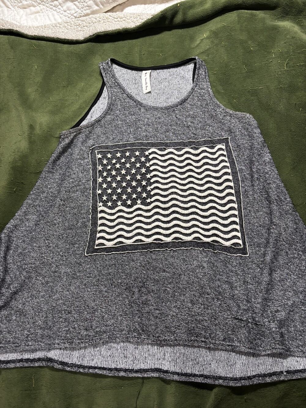 Vanilla Bay Women’s Grey American Flag Tank Blouse Top Boho Small